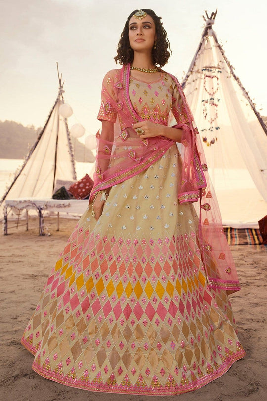 Buff Beige Organza Designer Lehenga