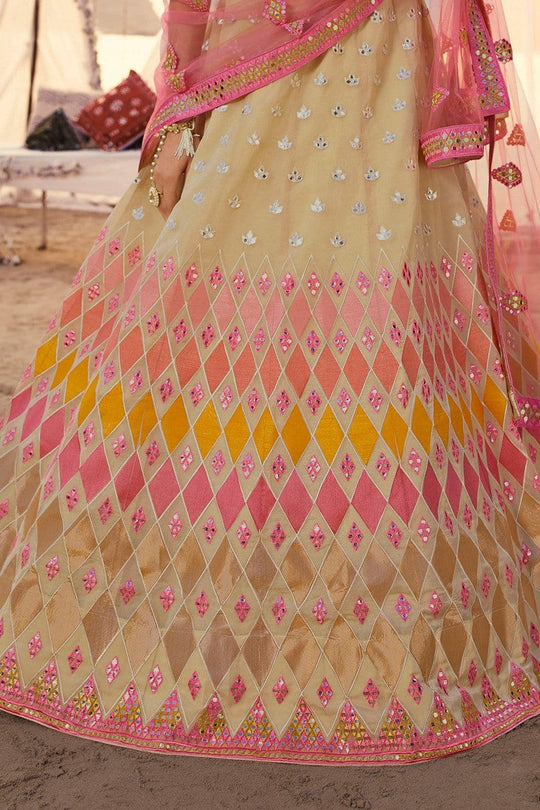 Buff Beige Organza Designer Lehenga