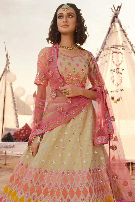 Buff Beige Organza Designer Lehenga