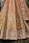 Caramel Brown Embroidered Soft Net Lehenga