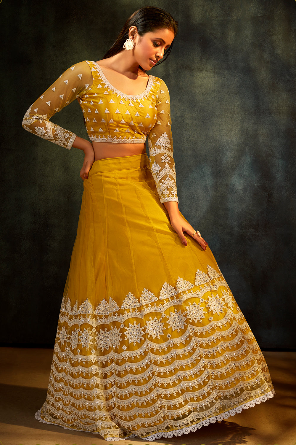 Buy Yellow Silk Bridal Wear Heavy Embroidery Work Lehenga Choli Online From  Wholesale Salwar.