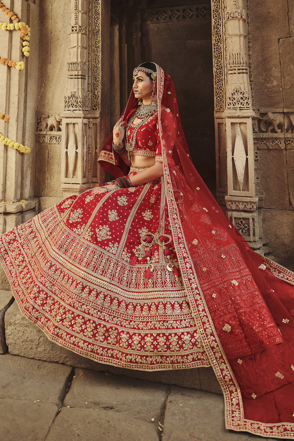 Buy Red Organza Hasini Lehenga Set by Designer ANUSHREE REDDY Online at  Ogaan.com