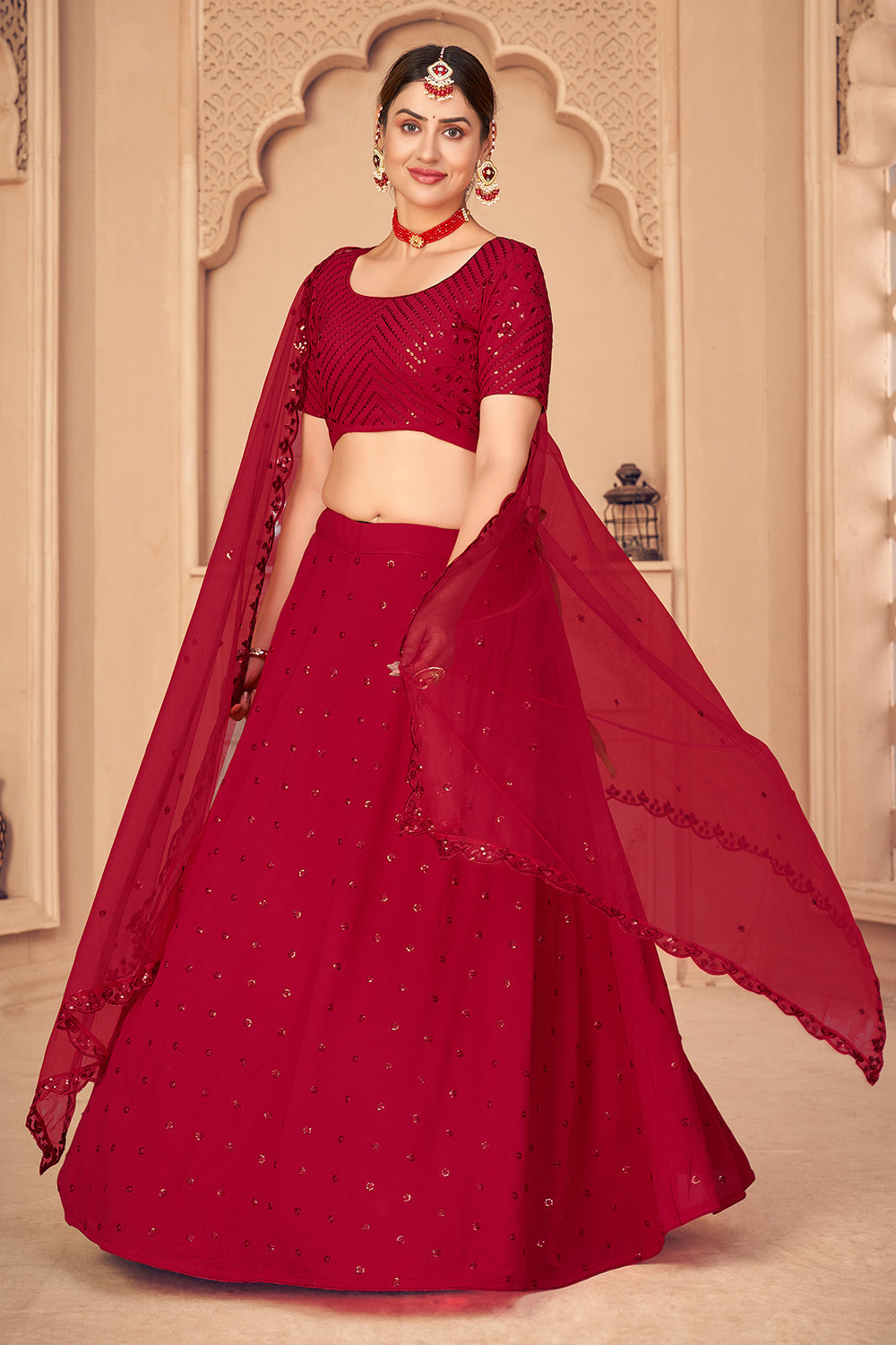Red lehenga for girls hotsell