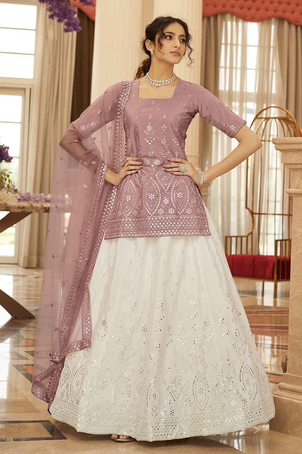 Charming White Color Silk Designer Wedding Wear Bridal Lehenga Choli  -2941143312 | Heenastyle