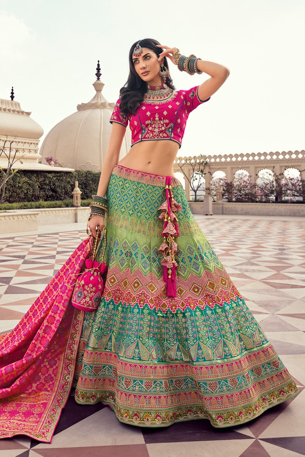 pink green lehenga | Makeupandbeauty.com
