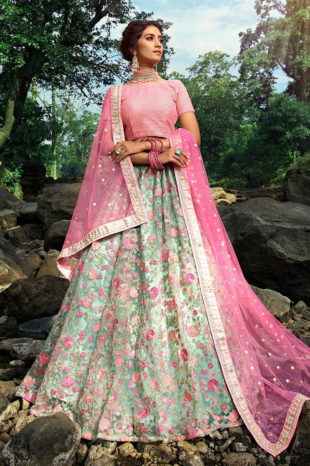 Drop the Red: Offbeat Colours for Your Wedding Lehenga this Wedding Season 96 Pistachio Green and Pink Lehenga