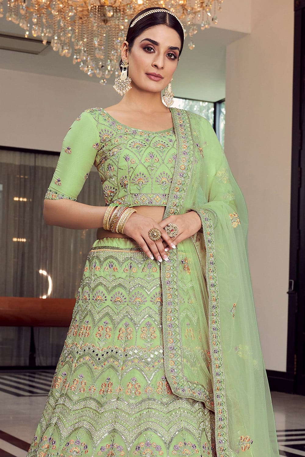 Lemon Yellow Lehenga With Embroidered Choli 1724LG07