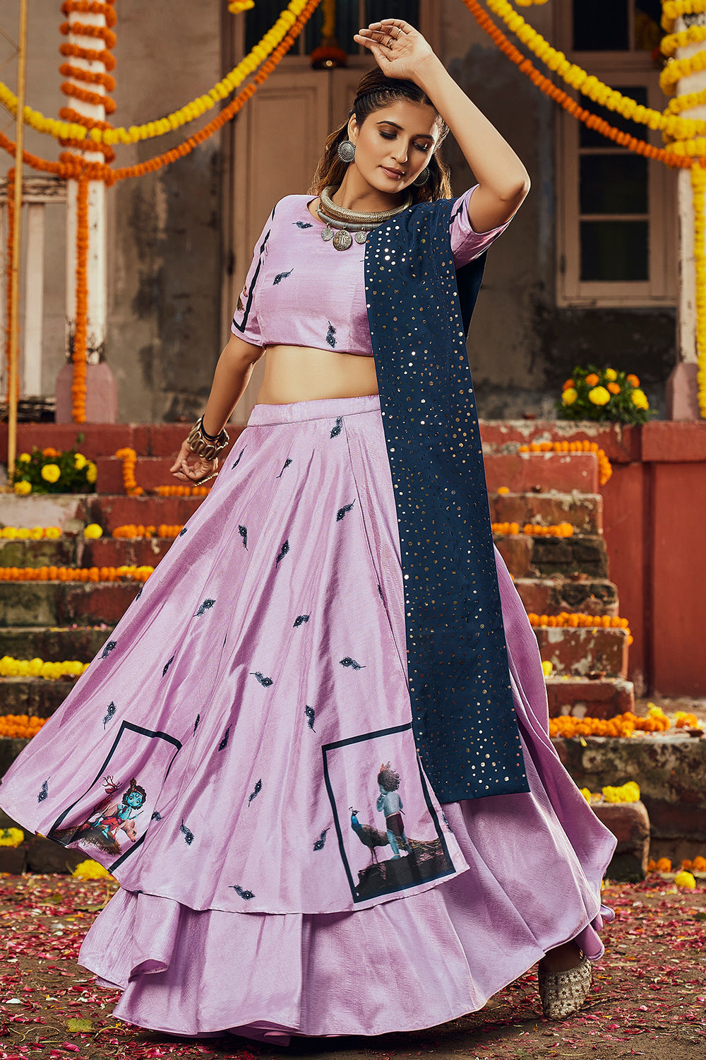 Buy Lavender Purple Lehenga In Georgette With Fully Embroidered Blouse And  Organza Dupatta
