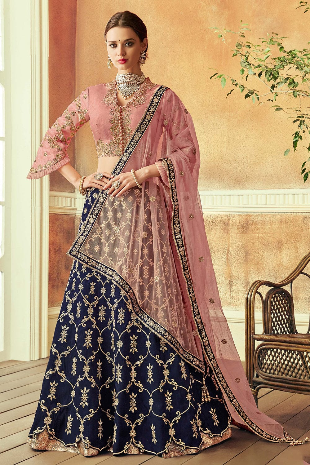 Buy Lovely Navy Blue Georgette Sequence Lehenga Saree At Ethnic Plus.
