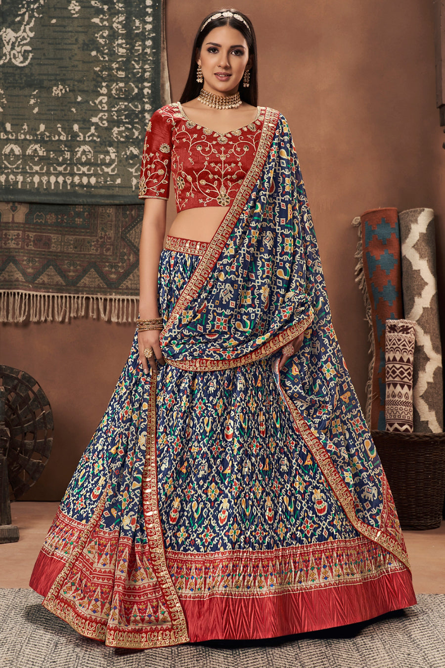 Buy Blue and Red Lehenga Choli Online : Australia -