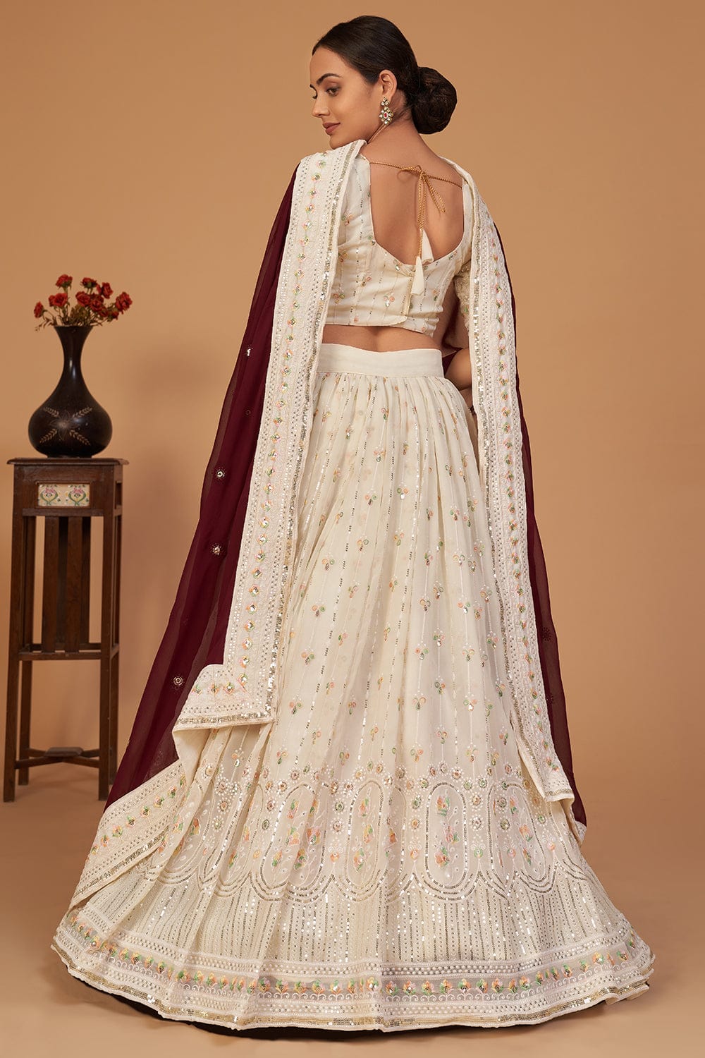 White Color Lucknowi Work Georgette Chaniya Choli