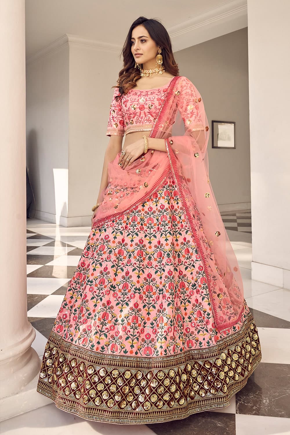 Candy Pink Peach Lehenga Set - ANJU SHANKAR LABEL