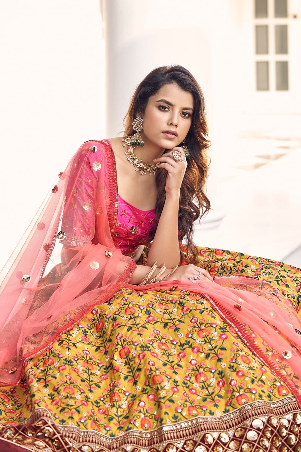 Mustard Yellow And Magenta Lehenga Choli - Lehengas Designer Collection