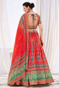 red designer lehenga