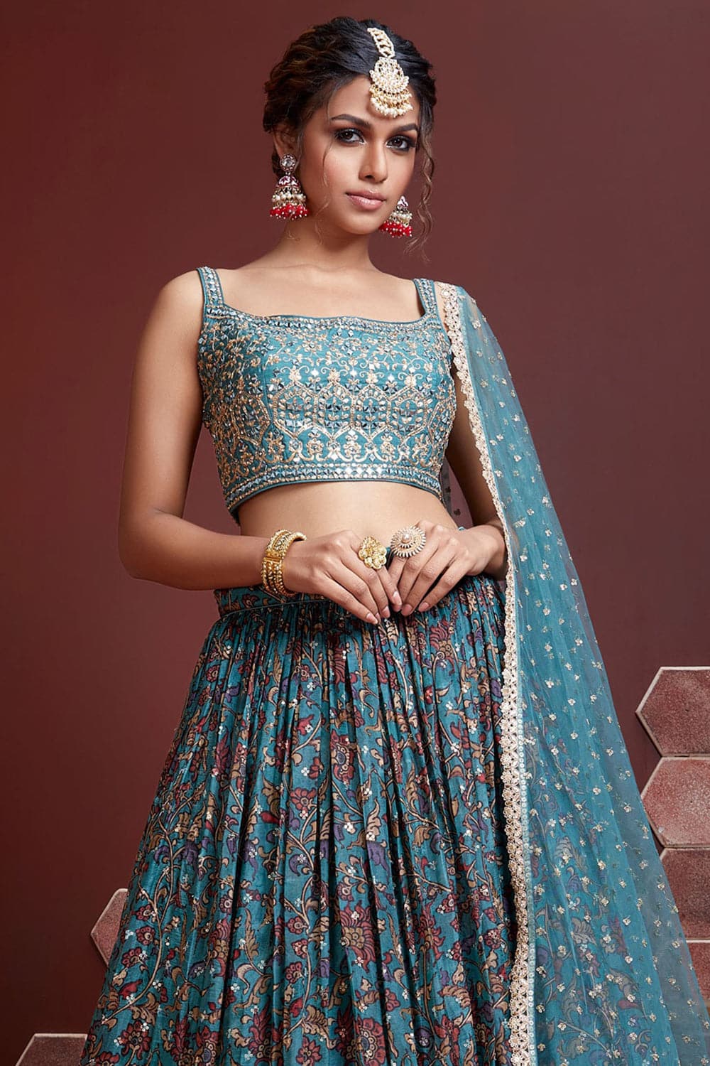Buy Cadmium Green Designer Lehenga online Karagiri