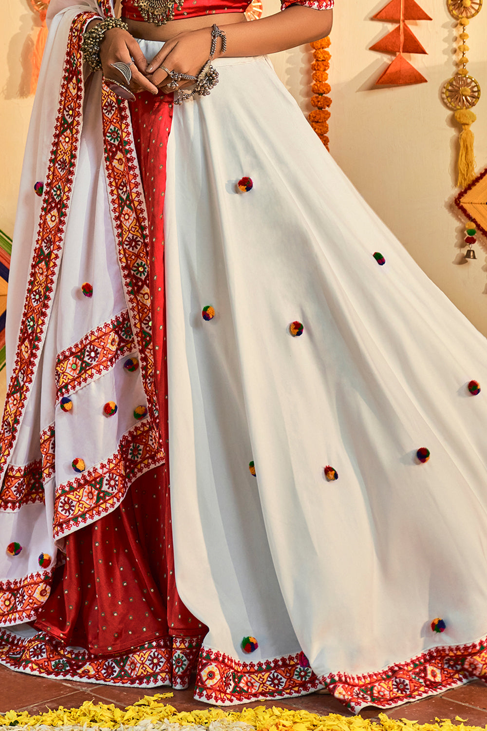 White Color Pure Liya Rayon Embroidery Work Traditional Navratri Lehenga  Choli