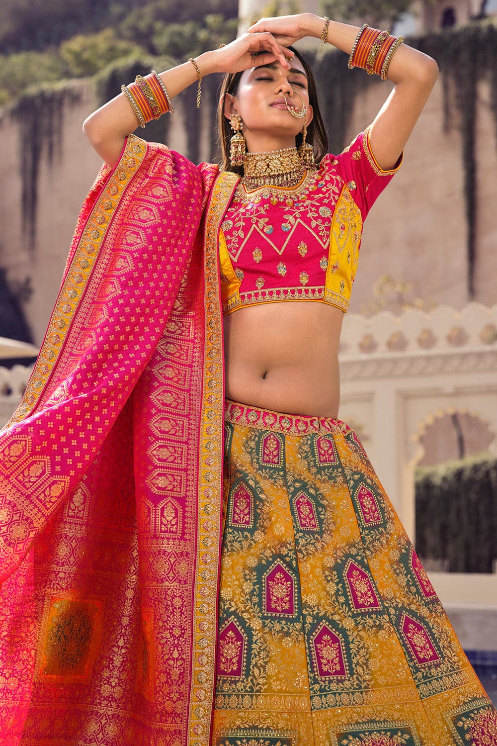 Buy Yellow & Pink Lehenga Choli Sets for Women by FUSIONIC Online | Ajio.com