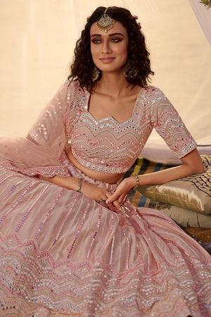 Crepe Pink Organza Designer Lehenga