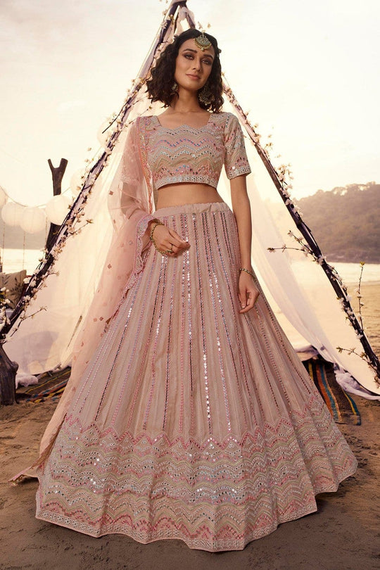Crepe Pink Organza Designer Lehenga