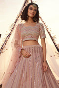 Crepe Pink Organza Designer Lehenga