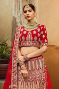 Lehenga Crimson Red Zari Work Lehenga saree online