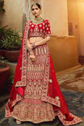 Lehenga Crimson Red Zari Work Lehenga saree online