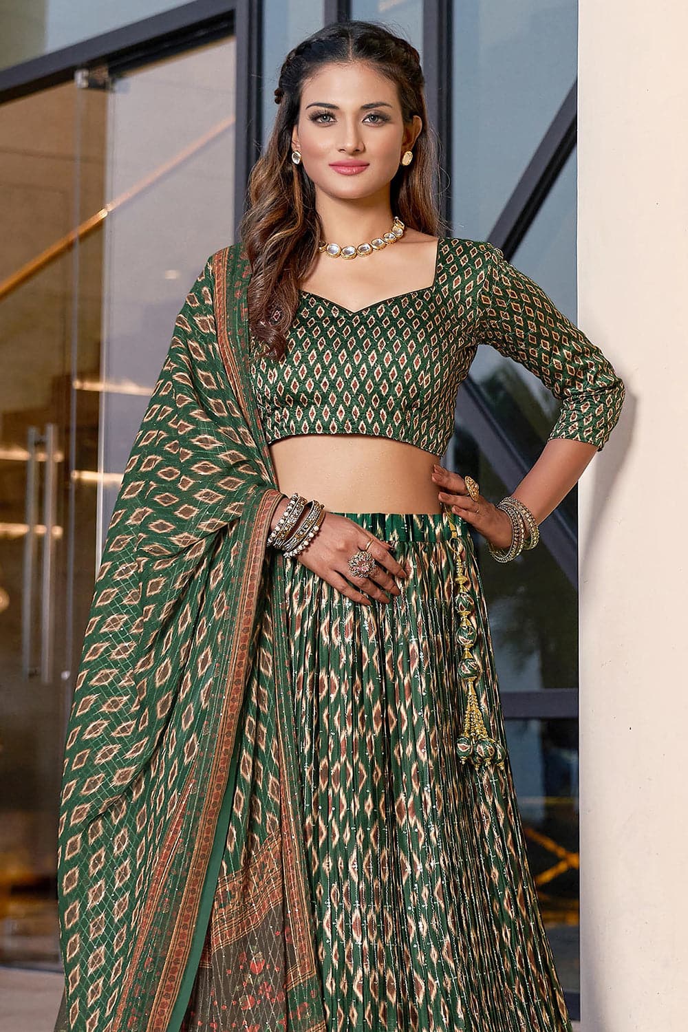 Green Lehenga : Buy Green Lehenga Choli Designs Sets Online For Women @ Low  Cost