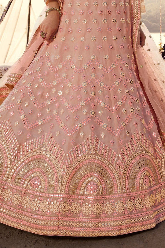 Peach Pink Organza Designer Lehenga