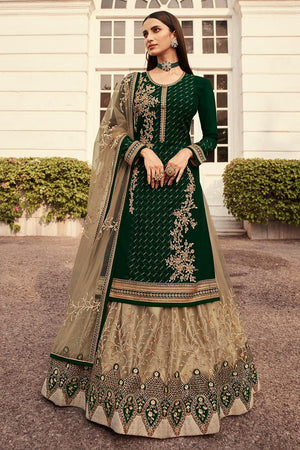 Green Beige Lehenga Suit