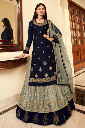 Grey Blue Lehenga Suit