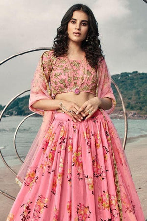 Taffy Pink Floral Organza Designer Lehenga