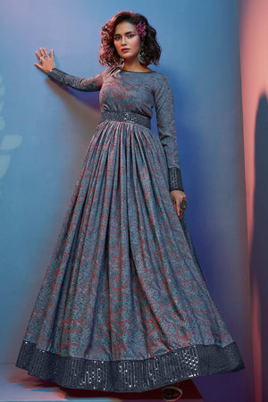 Vivid Grey Lehenga Gown
