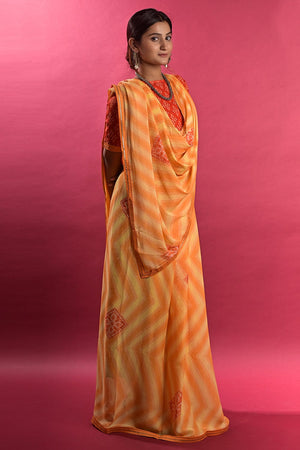 Apricot Orange Leheriya Saree