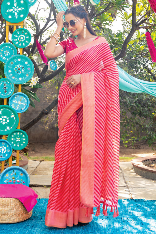pink leheriya saree