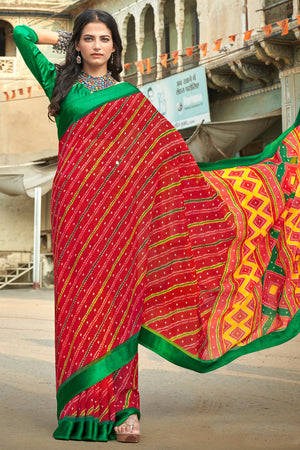 Crimson Red Leheriya Saree