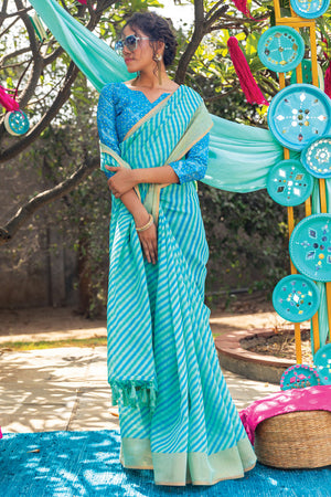 Cyan Blue Leheriya Saree