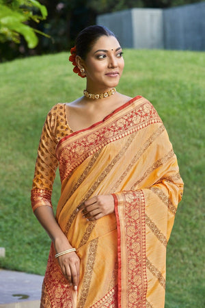 Honey Orange Leheriya Saree
