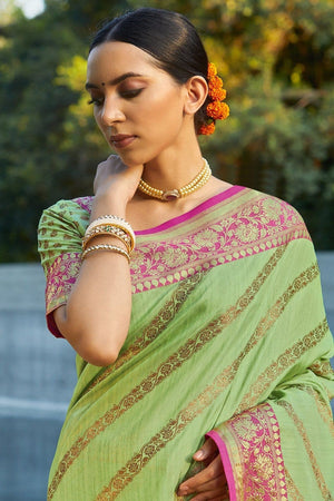 Lawn Green Leheriya Saree