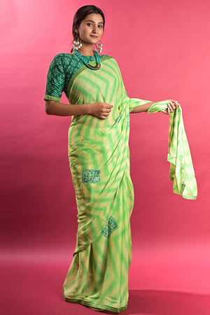 Lawn Green Leheriya Saree