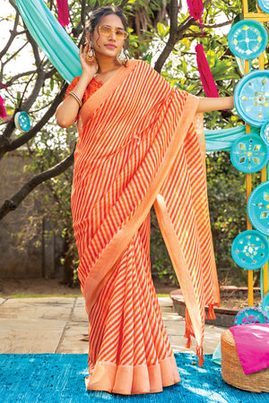 Tangeringe Orange Leheriya Saree