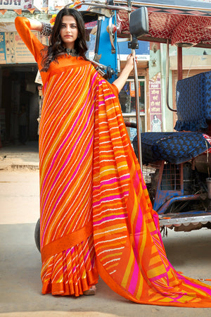 orange leheriya saree