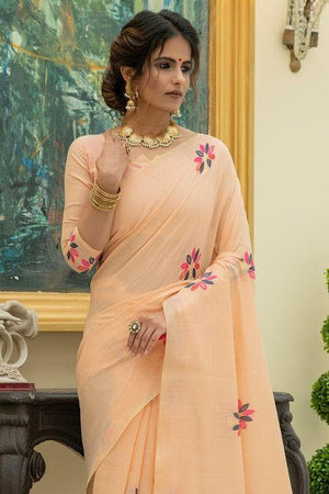 Apricot Orange Linen Blend Saree