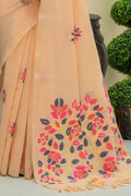 Apricot Orange Linen Blend Saree
