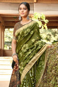 Linen Saree Army Green Printed Linen Saree saree online