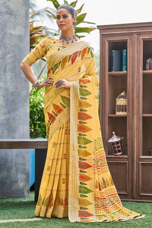 Aurelion Yellow Linen Blend Saree