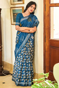 blue linen saree