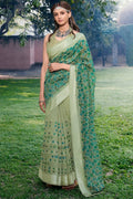 Beautiful Asparagus Green Cotton Linen Blend Saree