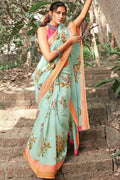 Beautiful Baby Blue Linen Saree