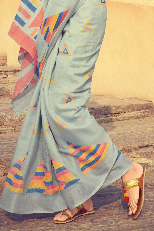 Beautiful Baby Blue Linen Blend Saree