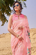 Beautiful Baby Pink Cotton Linen Saree